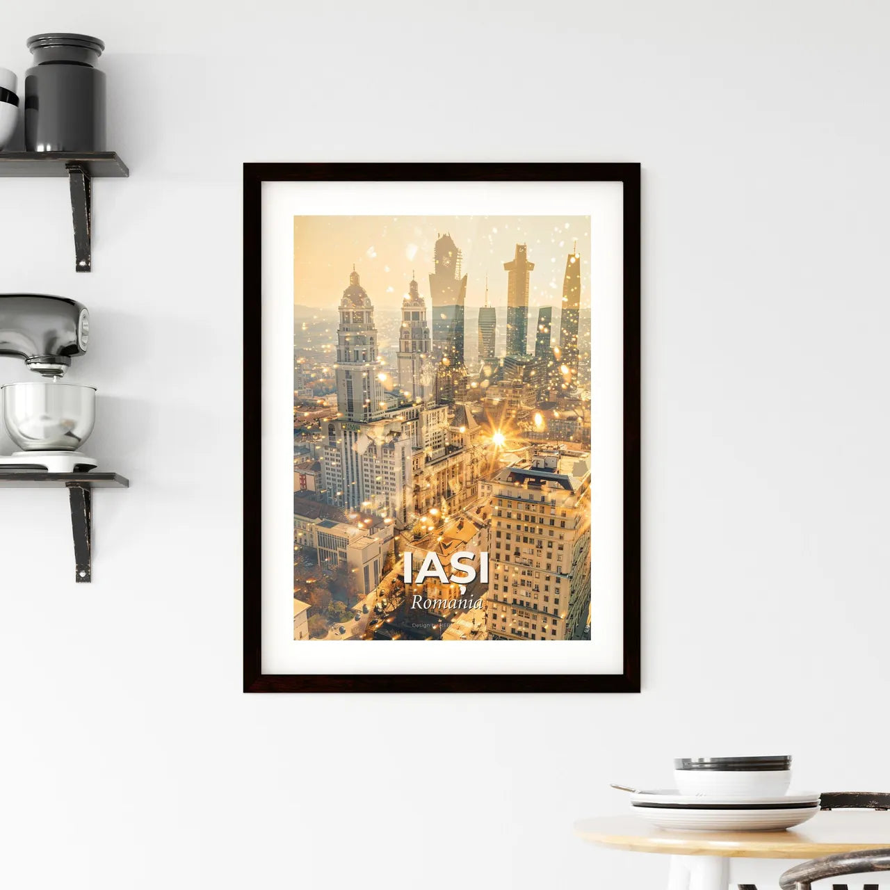 Iași City Skyline and Architecture Icons Poster Framed Print