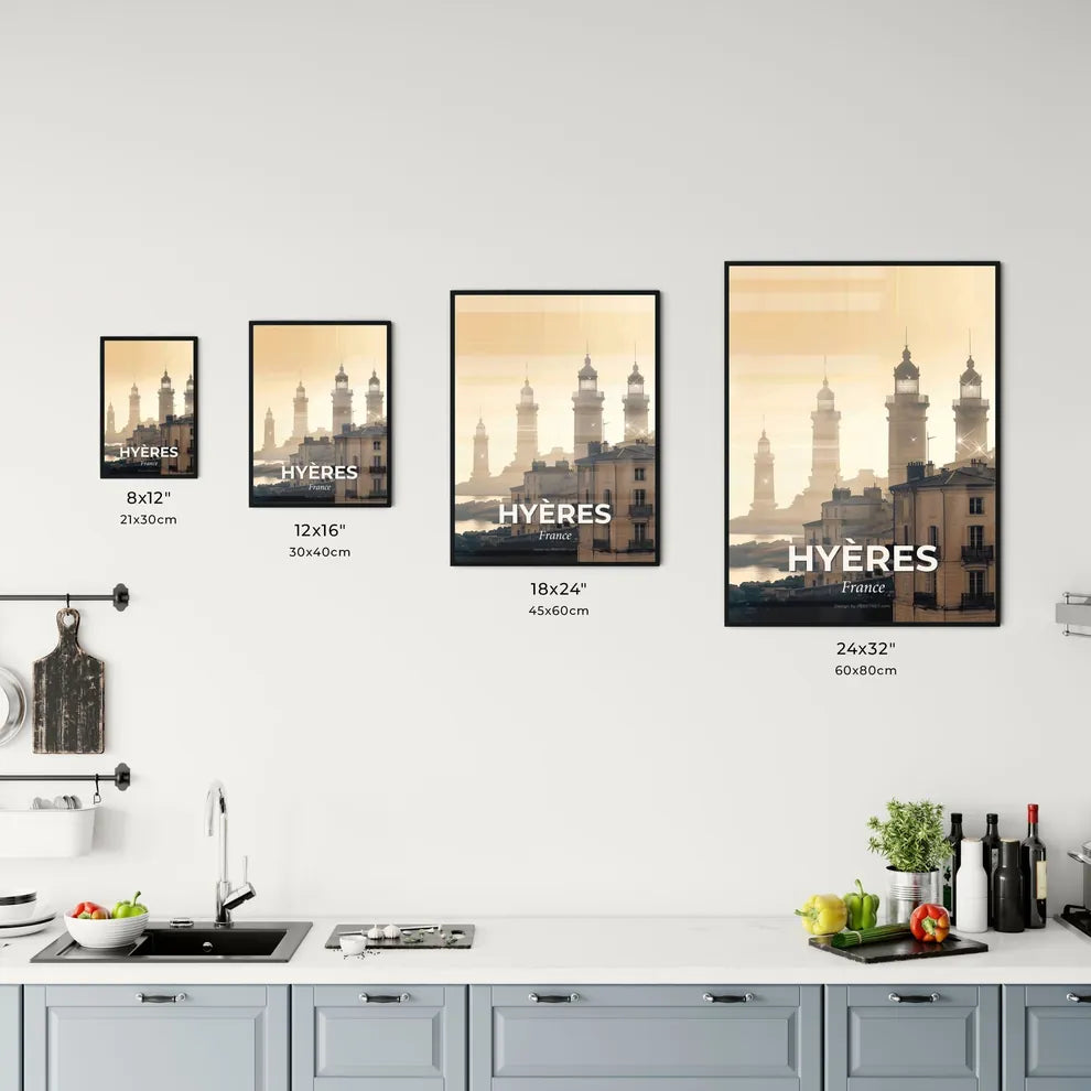 Hyères Skyline Silhouette Night Lights Poster Office Art