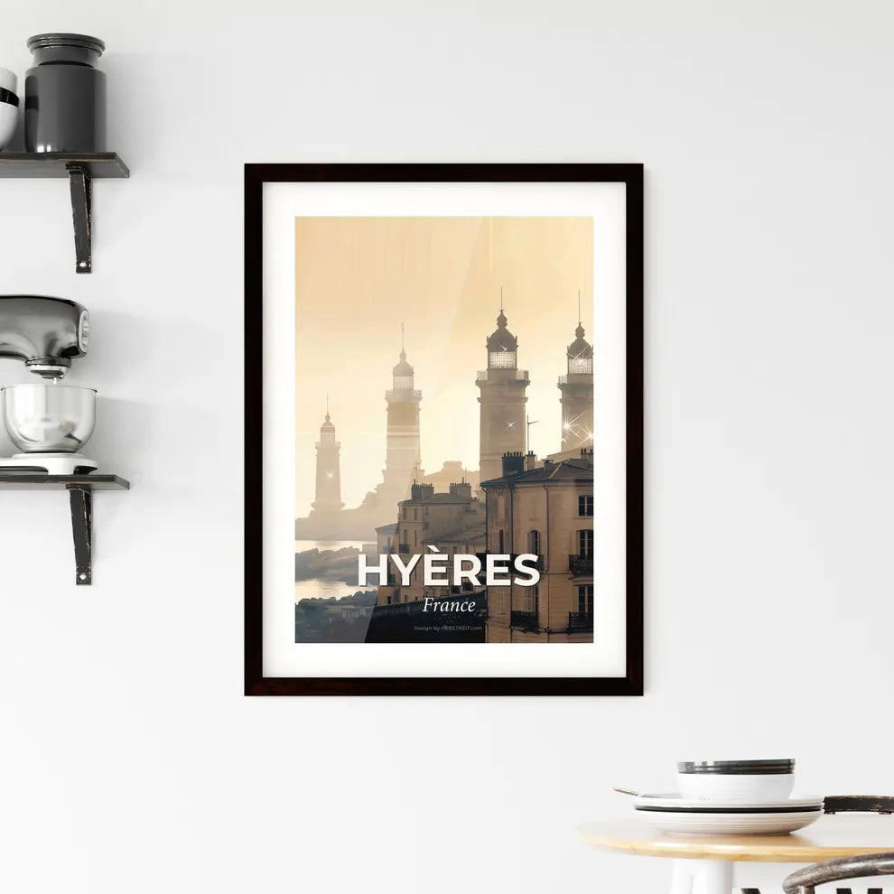 Hyères Skyline Silhouette Night Lights Poster Framed Print