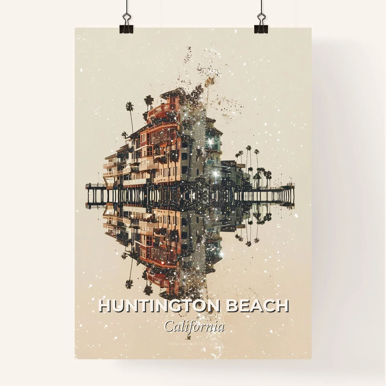 Huntington Beach: City Skyline Composite Art Design Poster
