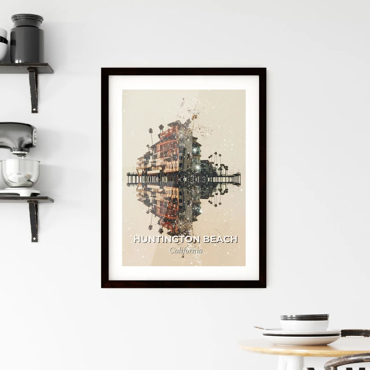 Huntington Beach: City Skyline Composite Art Design Framed Print