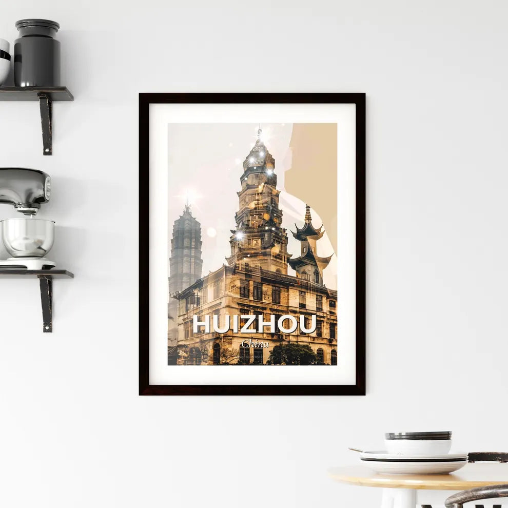 Huizhou City Skyline Double Exposure Composite Art Poster Framed Print