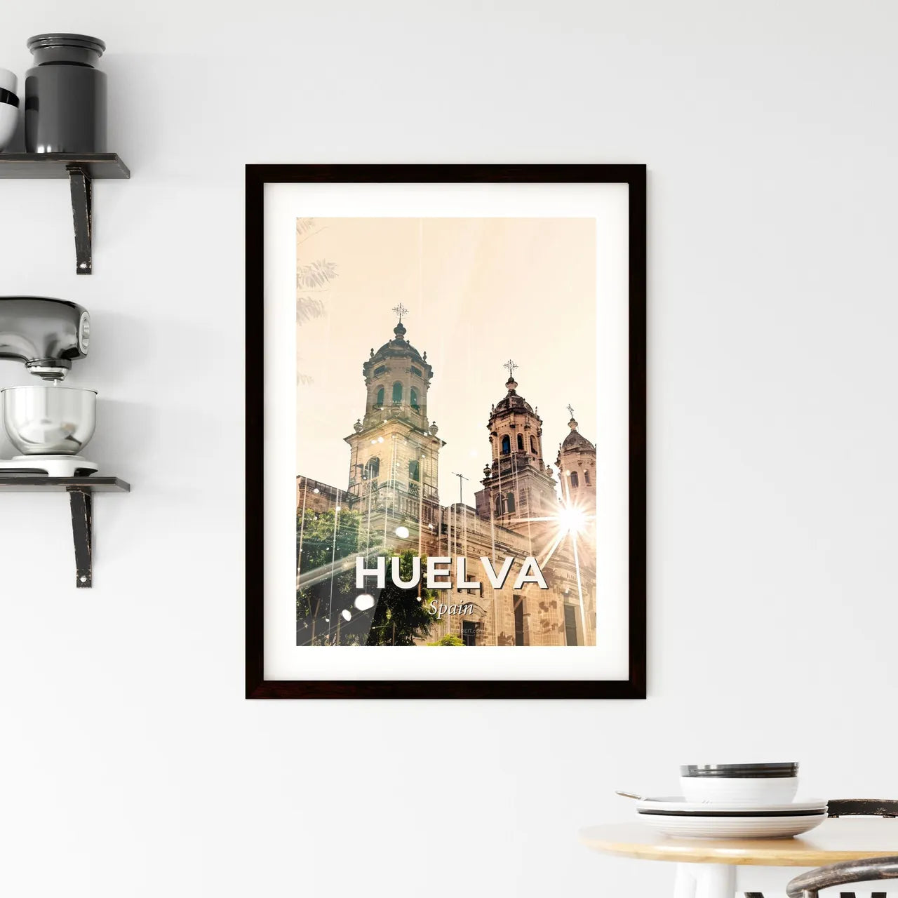 Huelva City Skyline Double Exposure Composite Art Poster Framed Print