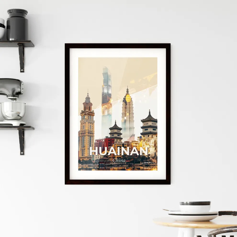 Huainan Cityscape Poster: Double Exposure Skyline Art Framed Print