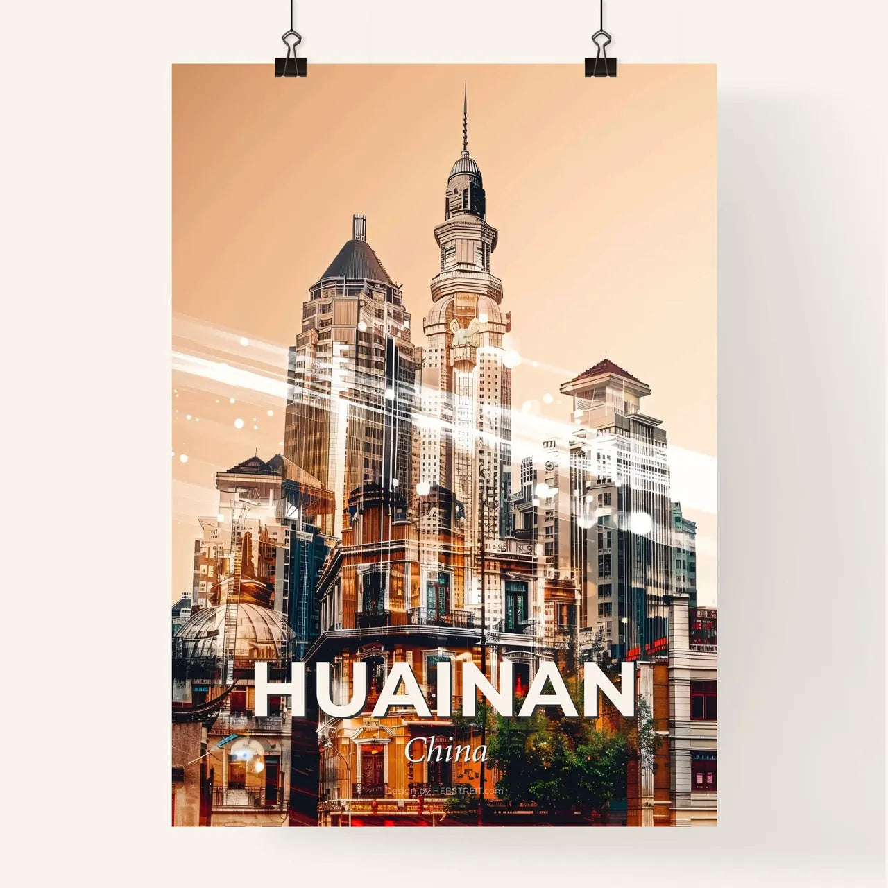 Huainan Architectural Skyline Double Exposure Poster Art Poster