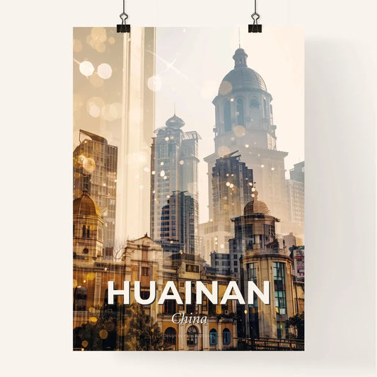 Huainan Skyline Art: Vibrant Beige Iconography Poster