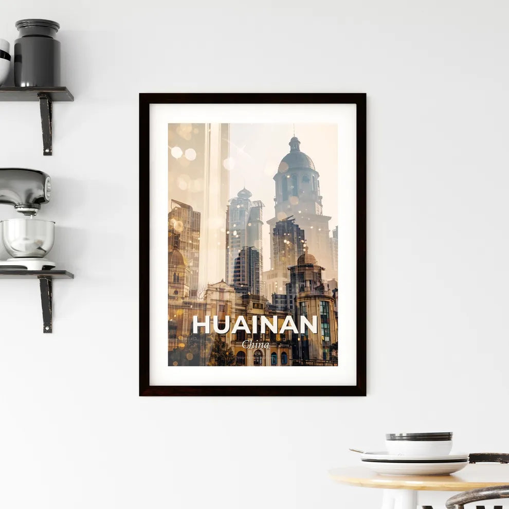 Huainan Skyline Art: Vibrant Beige Iconography Framed Print