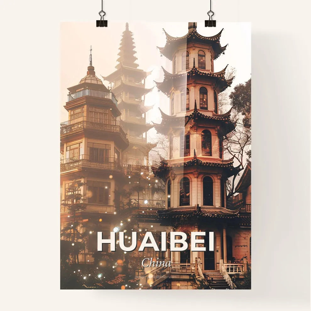 Huaibei Skyline Double Exposure Art Print Poster
