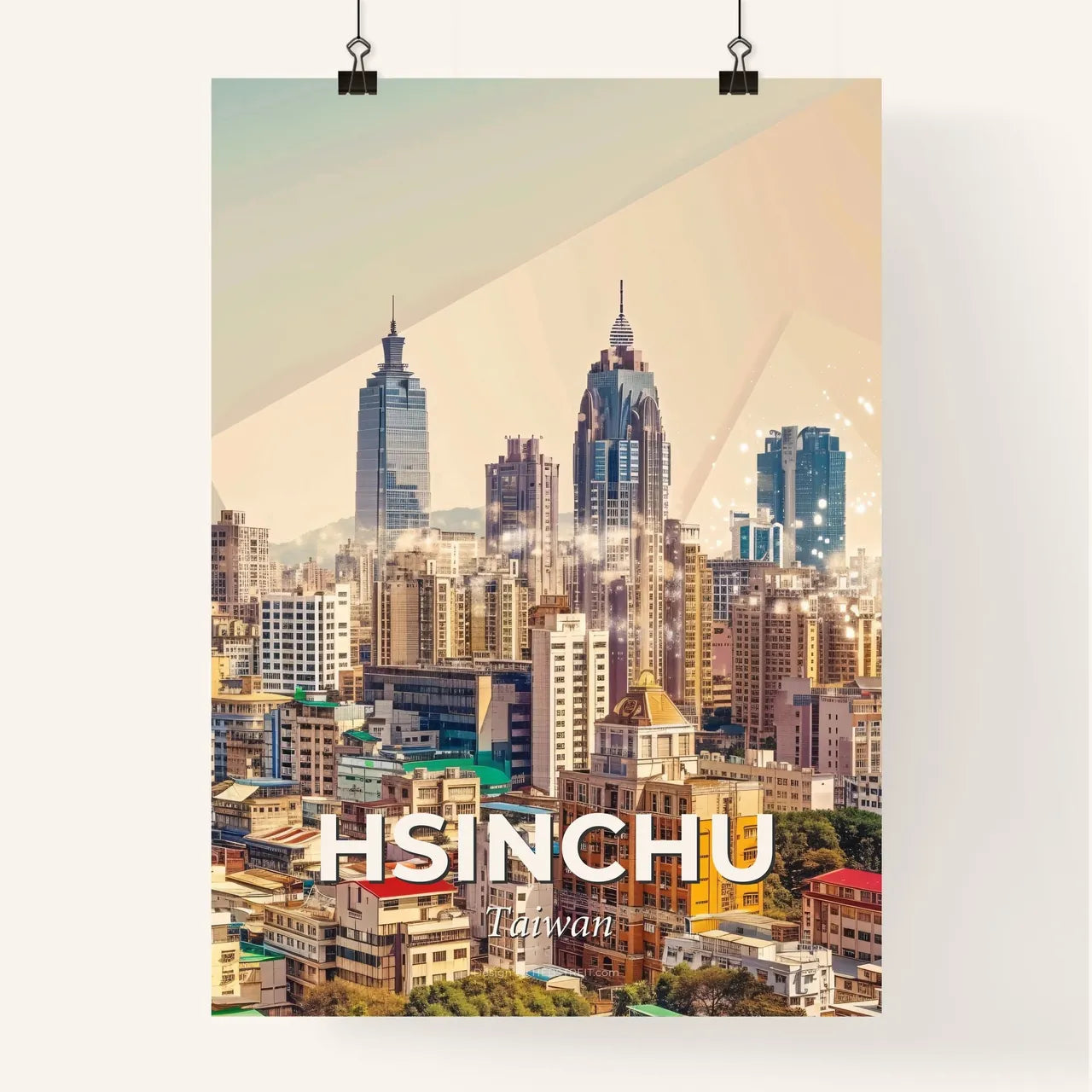 Hsinchu City Skyline Double Exposure Composite Art Poster