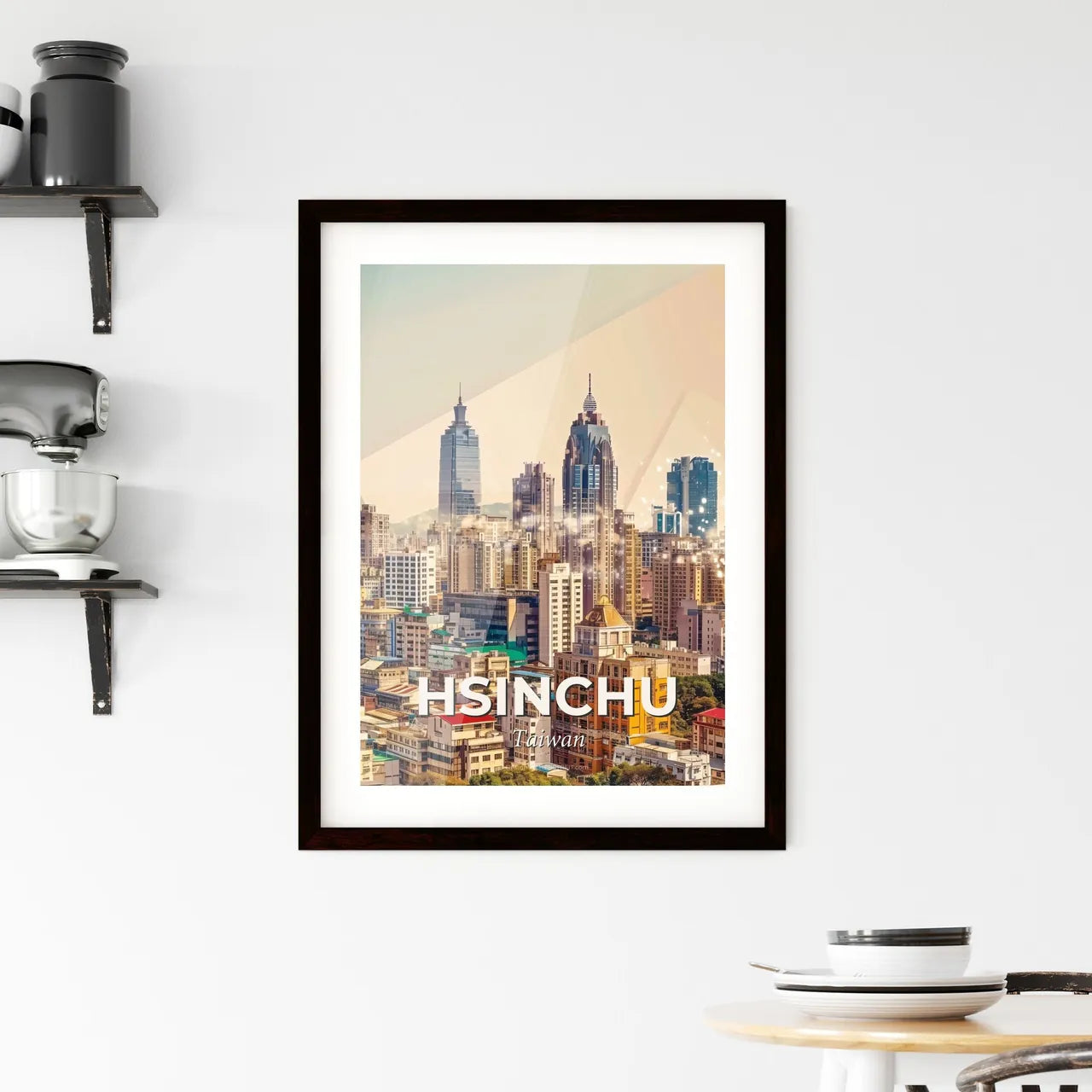 Hsinchu City Skyline Double Exposure Composite Art Framed Print