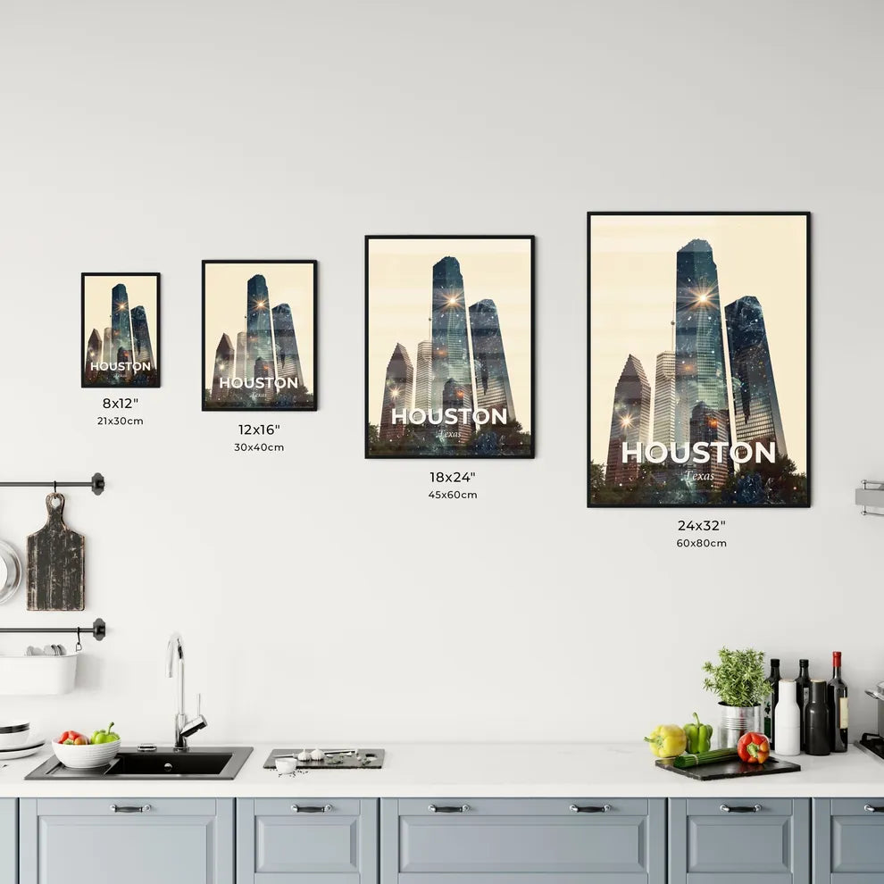 Houston City's Iconic Skyline Art Poster Office Art