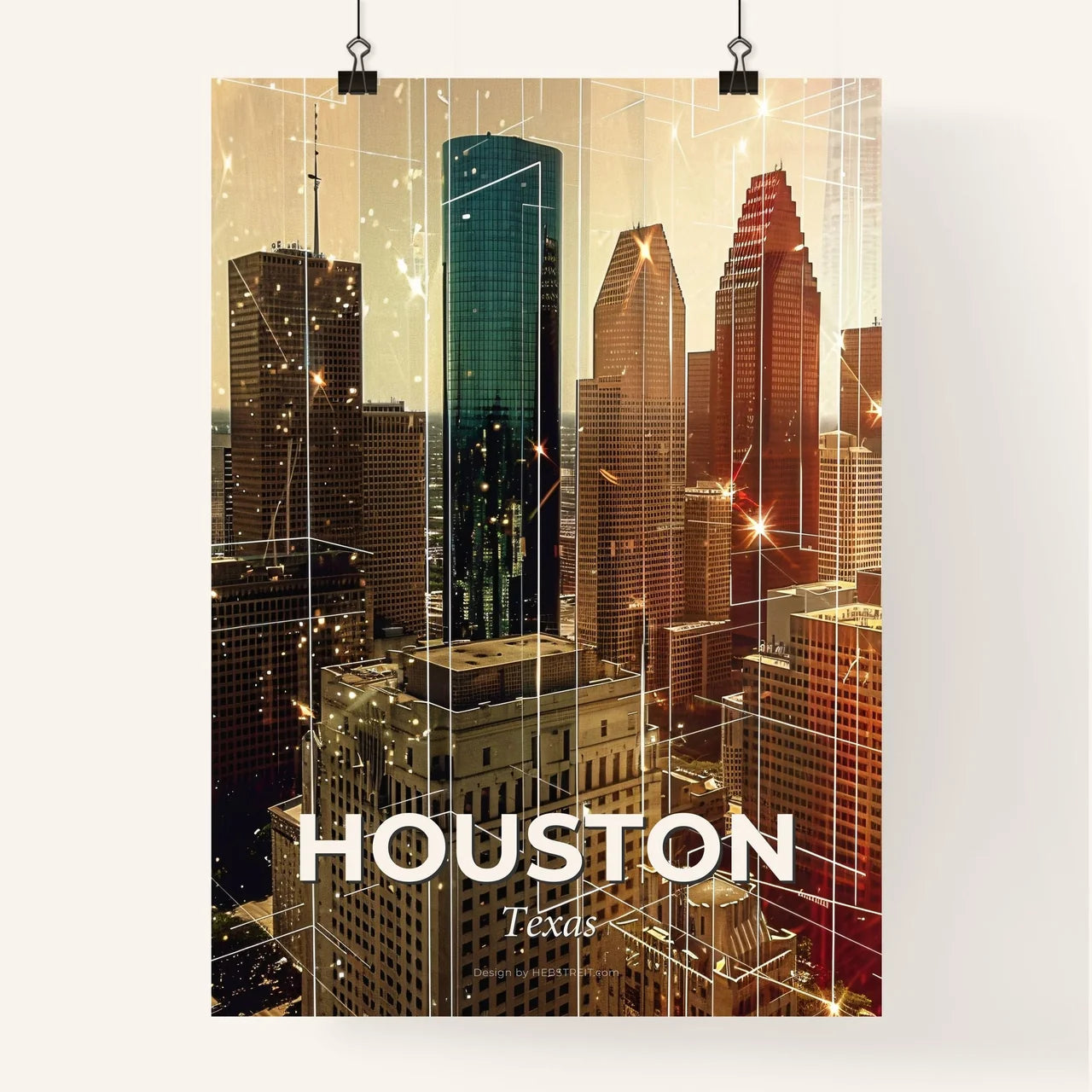 Houston Skyline Composite Art Poster with Sparkles Poster
