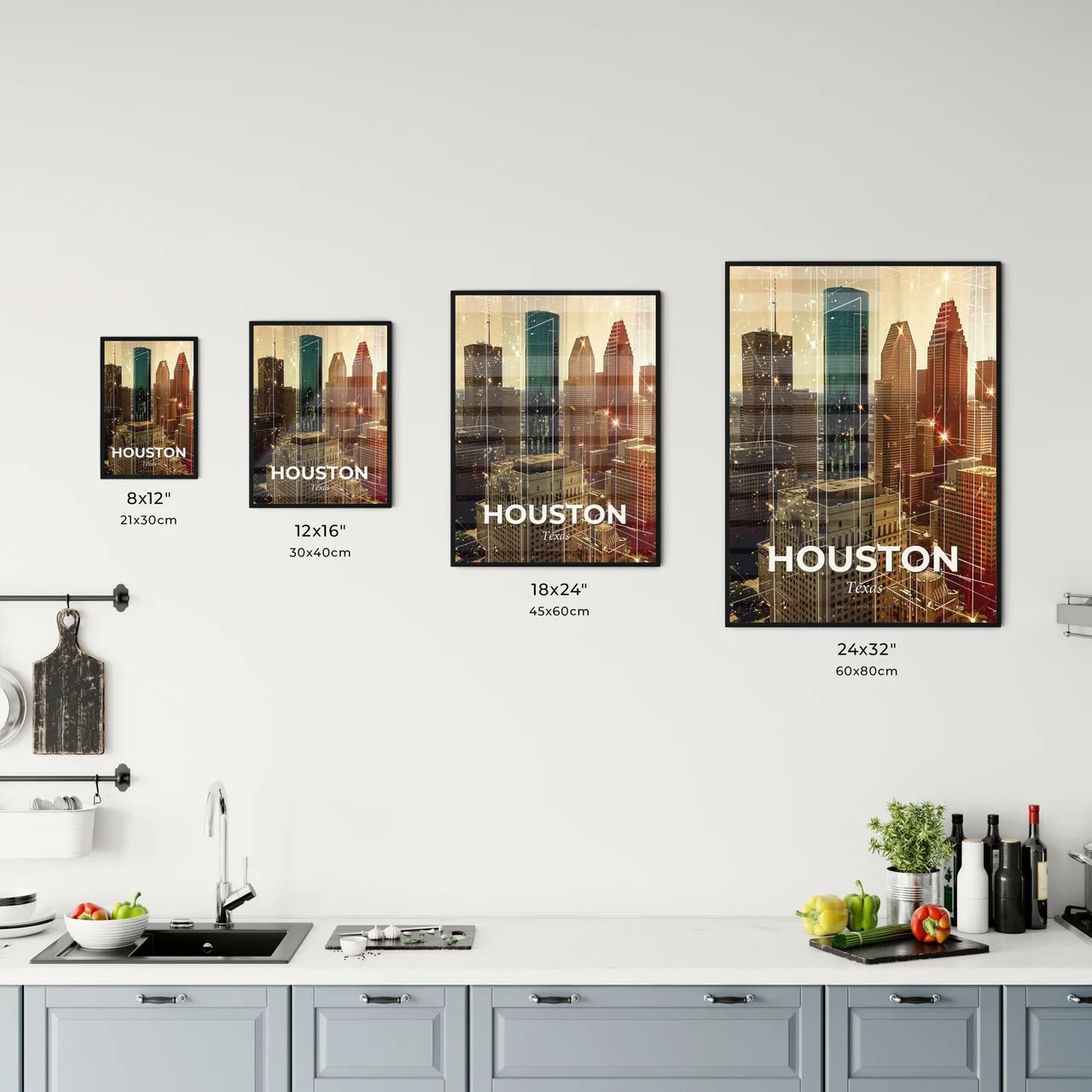 Houston Skyline Composite Art Poster with Sparkles Office Art
