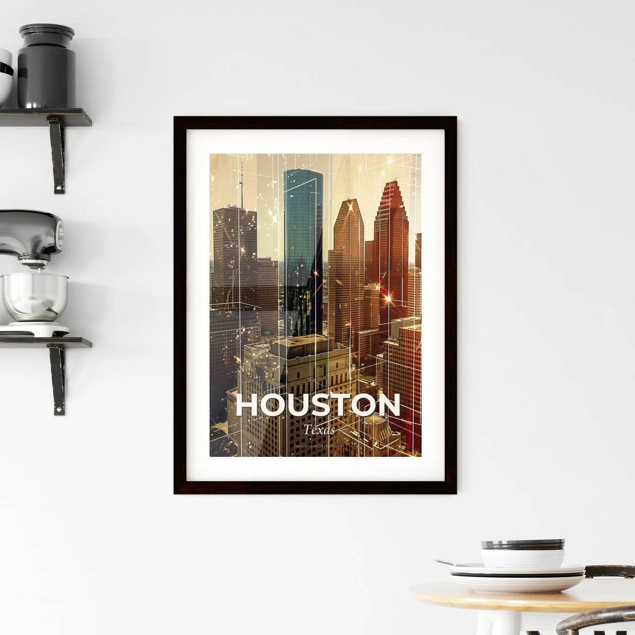 Houston Skyline Composite Art Poster with Sparkles Framed Print