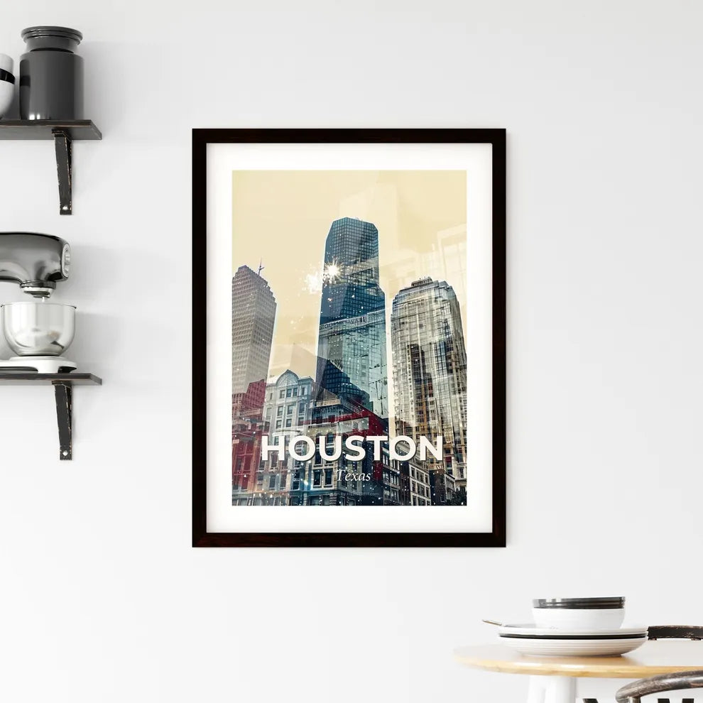 Houston Skyline Vivid Dreamscape Art Poster Framed Print