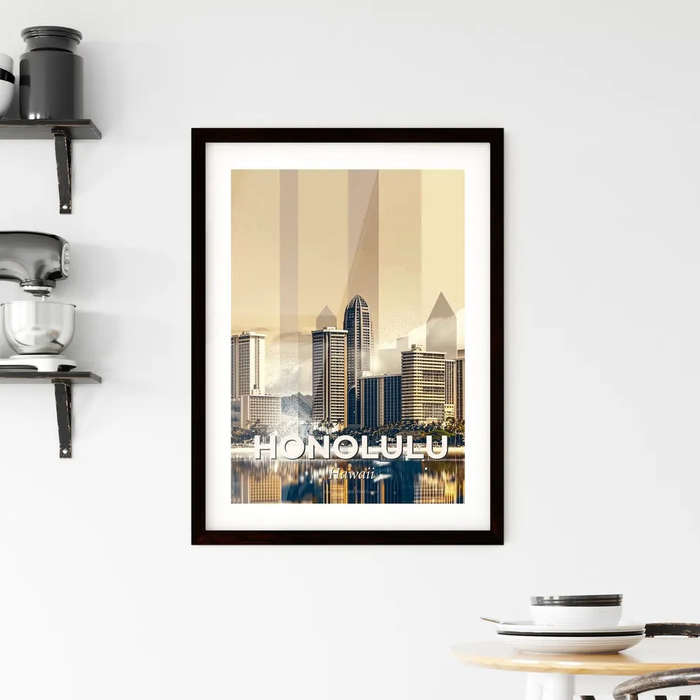 Honolulu Skyline Cityscape Poster Design Framed Print