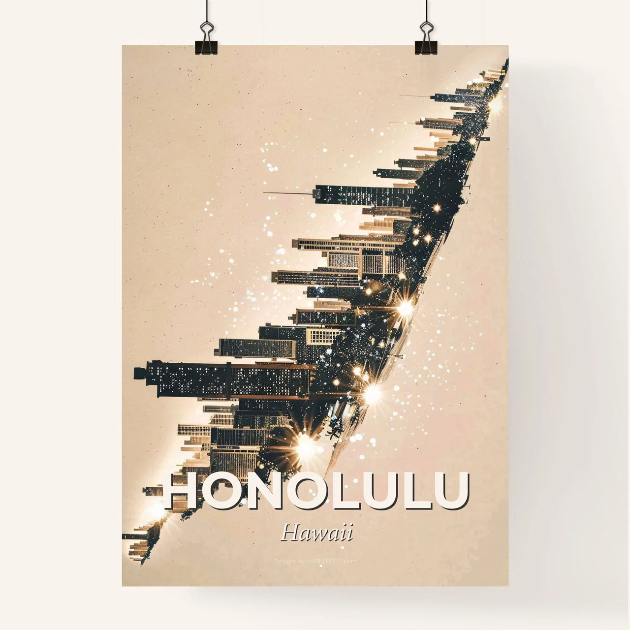 Honolulu Night City Lights Composite Art Poster Poster