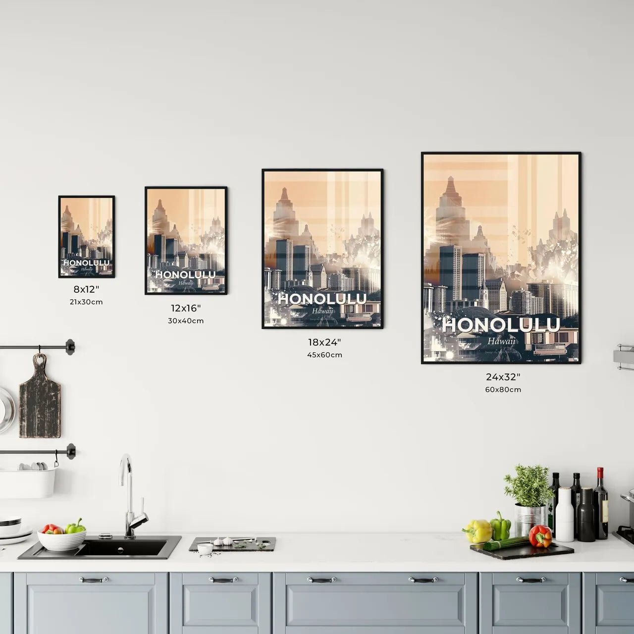 Honolulu Skyline Cityscape Double Exposure Artwork Office Art