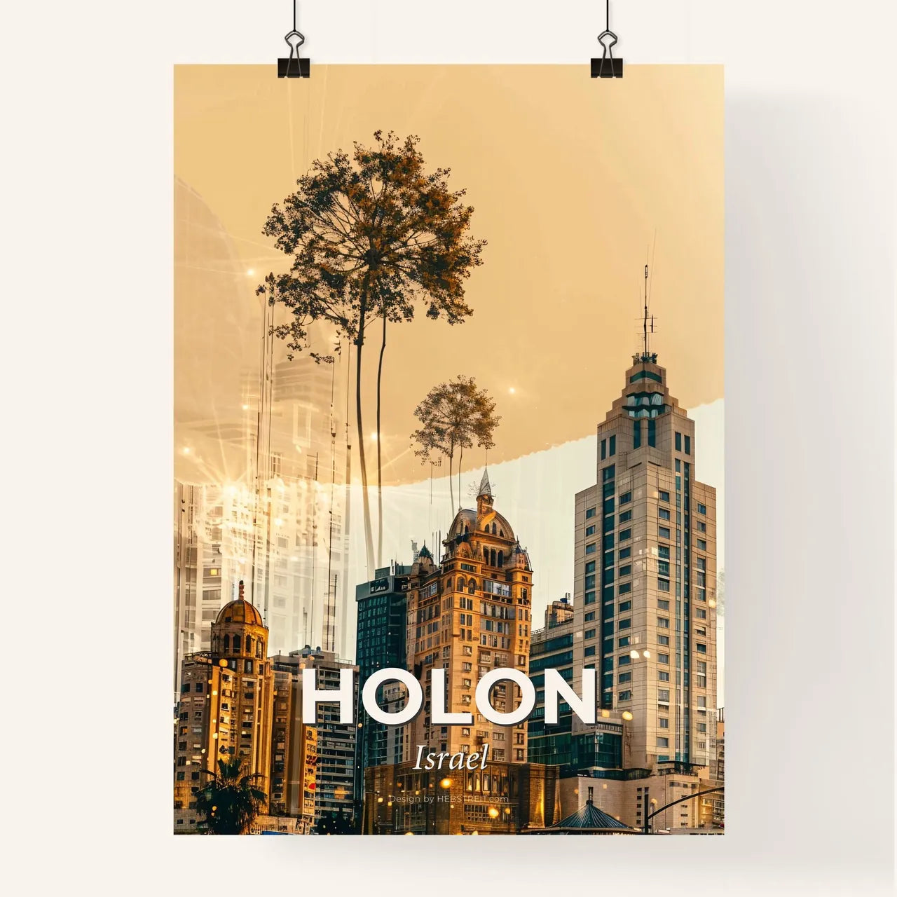 Holon Skyline Double Exposure Art Poster Poster
