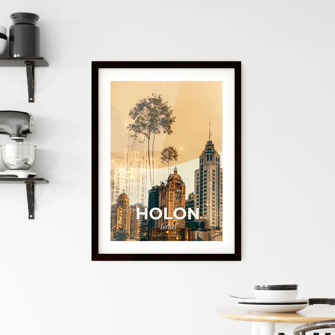 Holon Skyline Double Exposure Art Poster Framed Print