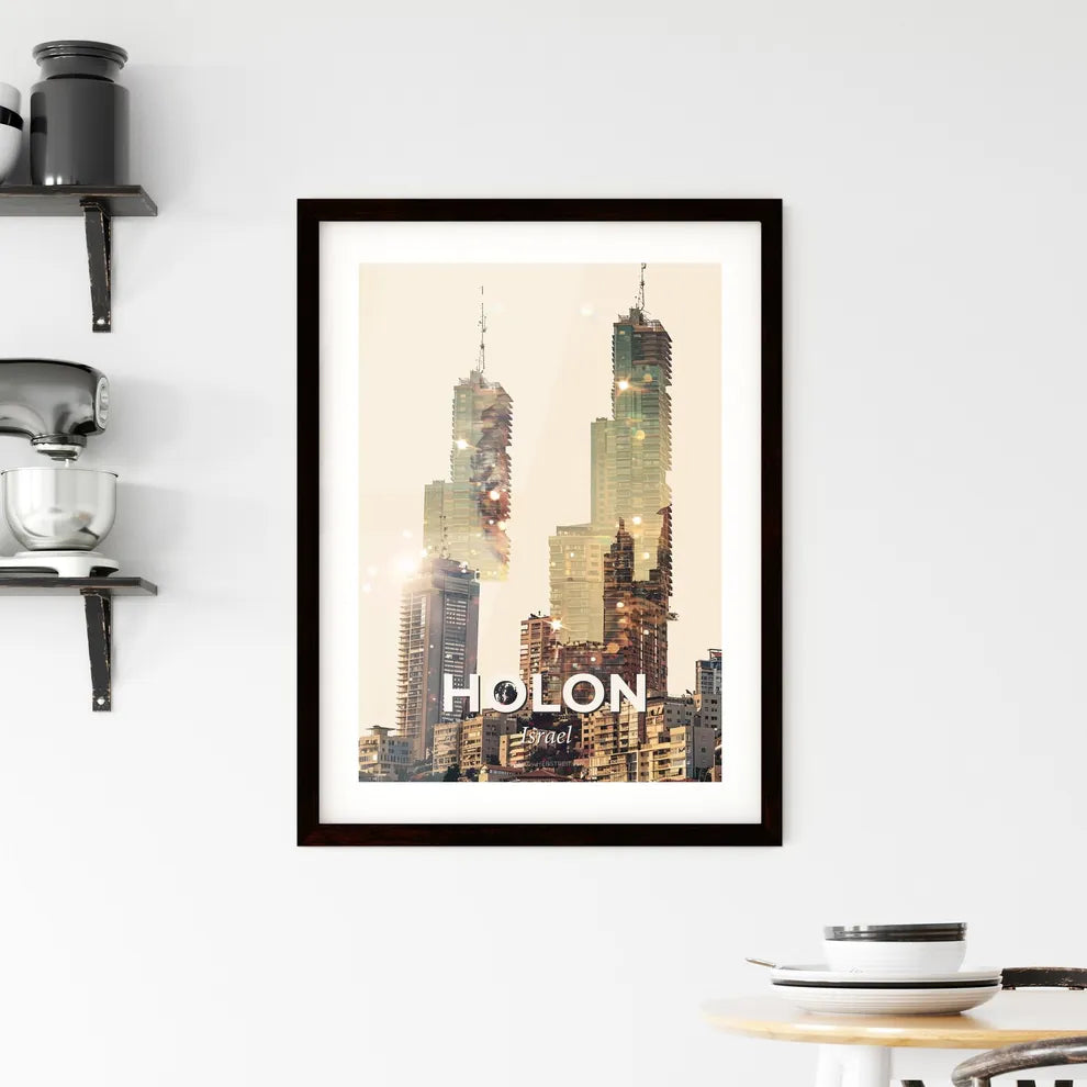 Holon Skyline Double Exposure Art Poster Framed Print