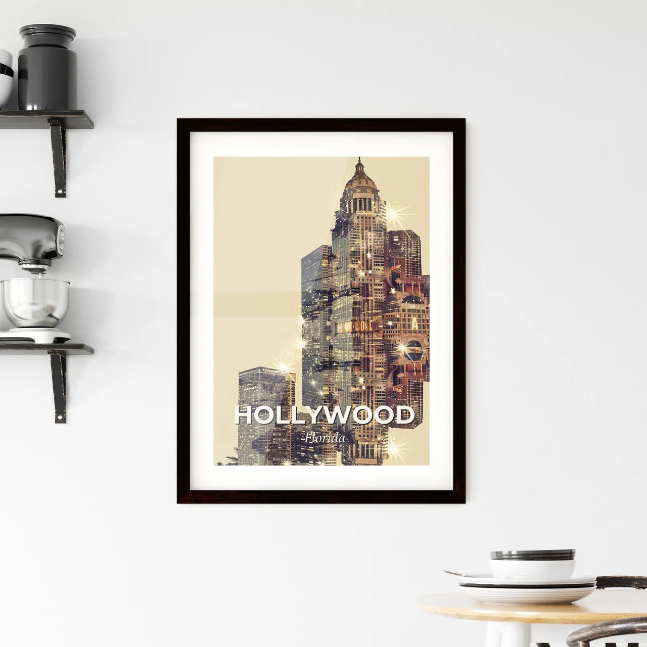 Hollywood's Splendor: Skyline Art with Sparkle Framed Print