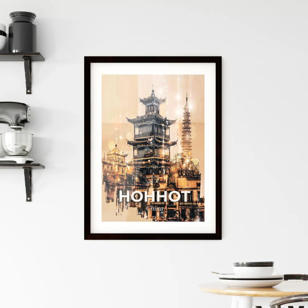 Hohhot Skyline Double Exposure Composite Art Framed Print