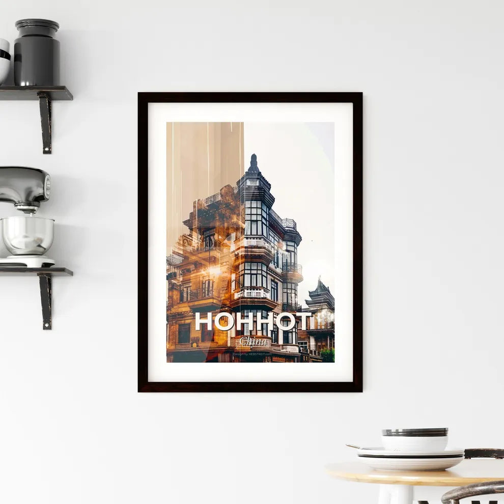 Hohhot Skyline Double Exposure Art Poster Framed Print