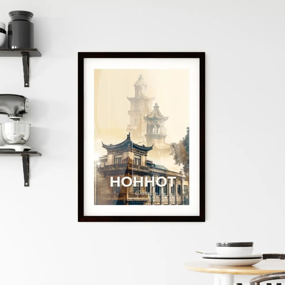 Hohhot China Skyline Double Exposure City Art Poster Framed Print