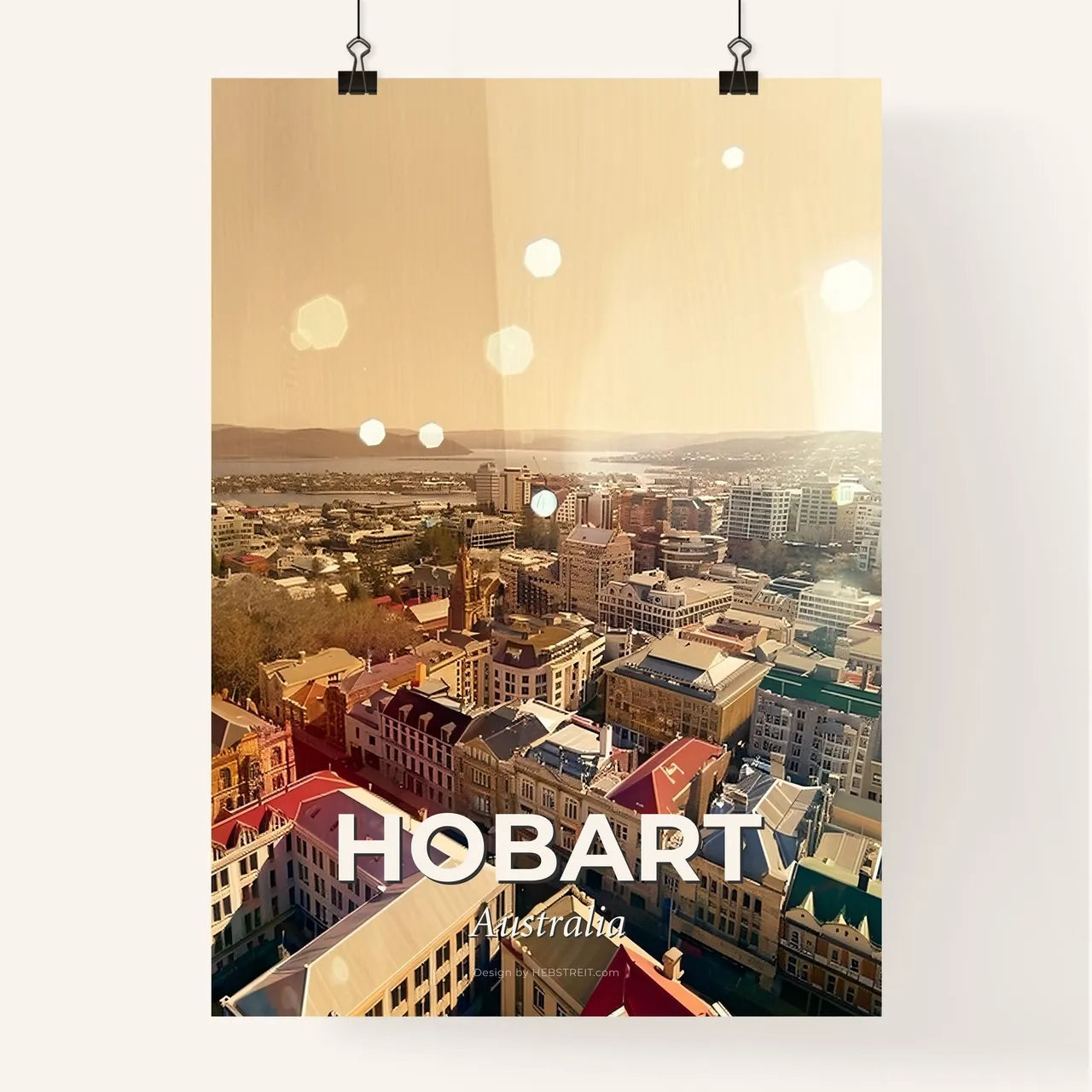 Hobart Skyline Icons Double Exposure Beige Poster Poster