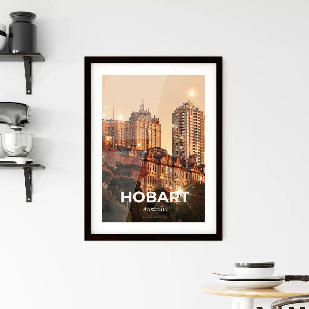 Hobart Skyline Double Exposure Art Poster Framed Print