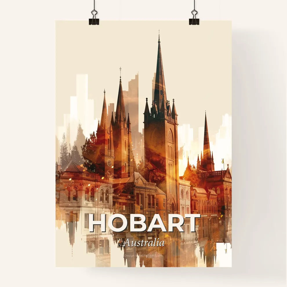 Hobart Skyline Double Exposure Art Poster Poster