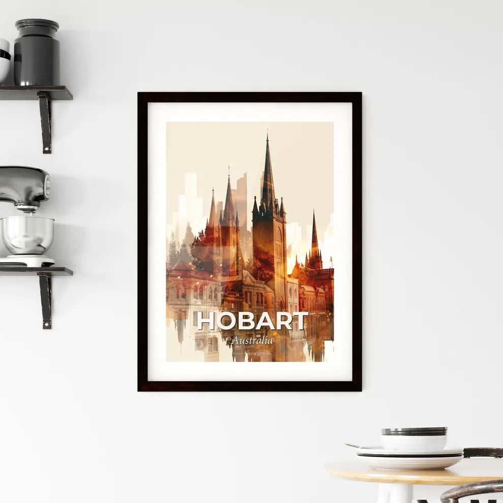 Hobart Skyline Double Exposure Art Poster Framed Print