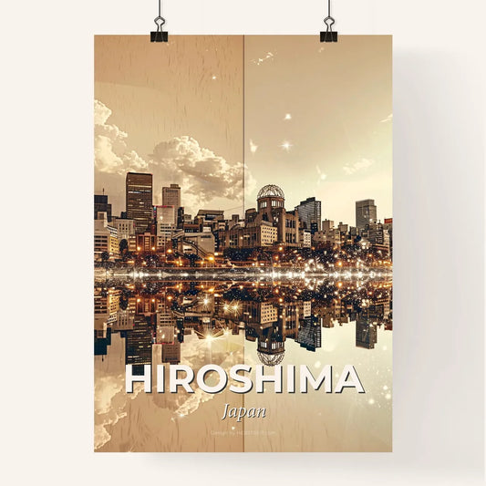 Hiroshima Skyline Icons Beige Composite Artwork Poster