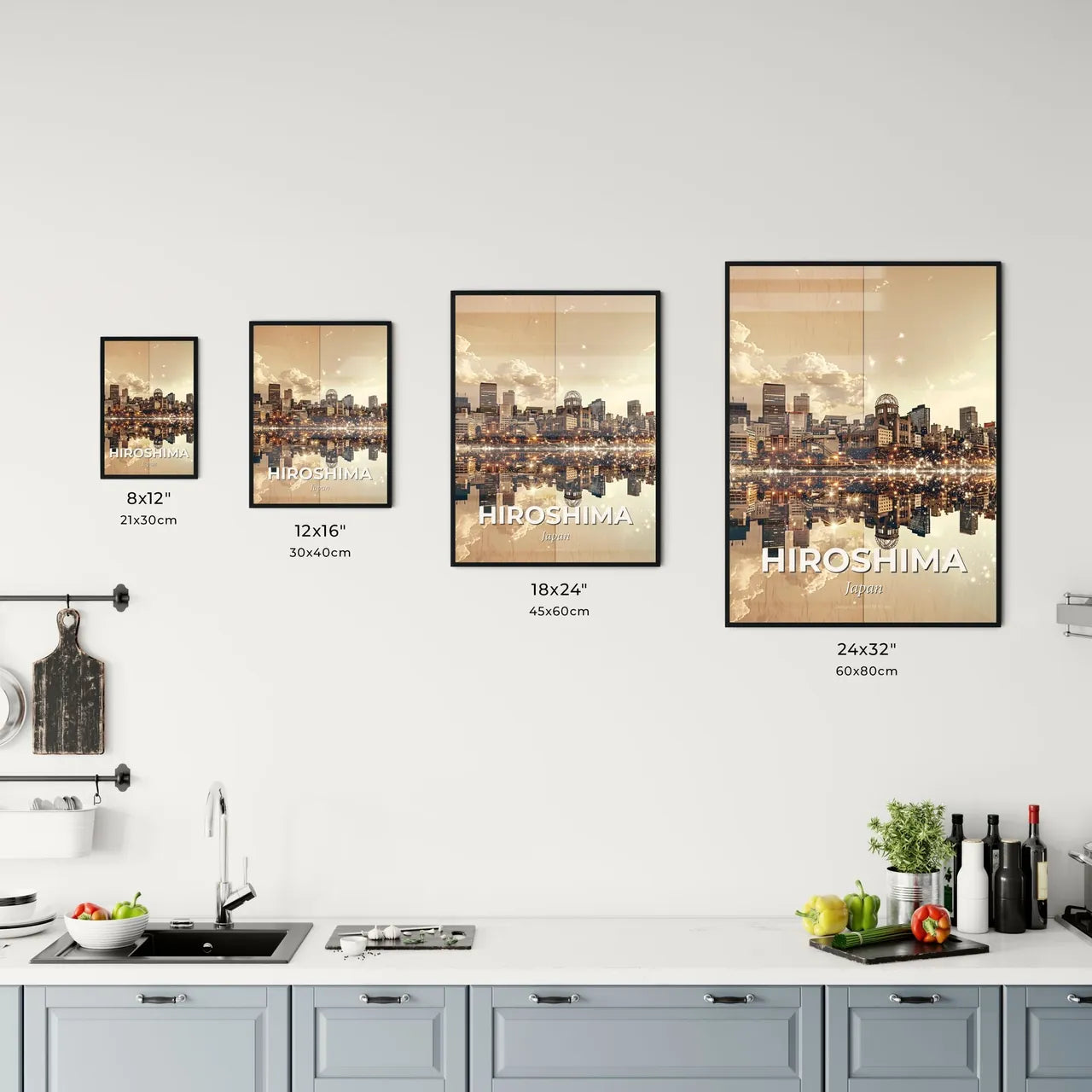 Hiroshima Skyline Icons Beige Composite Artwork Office Art