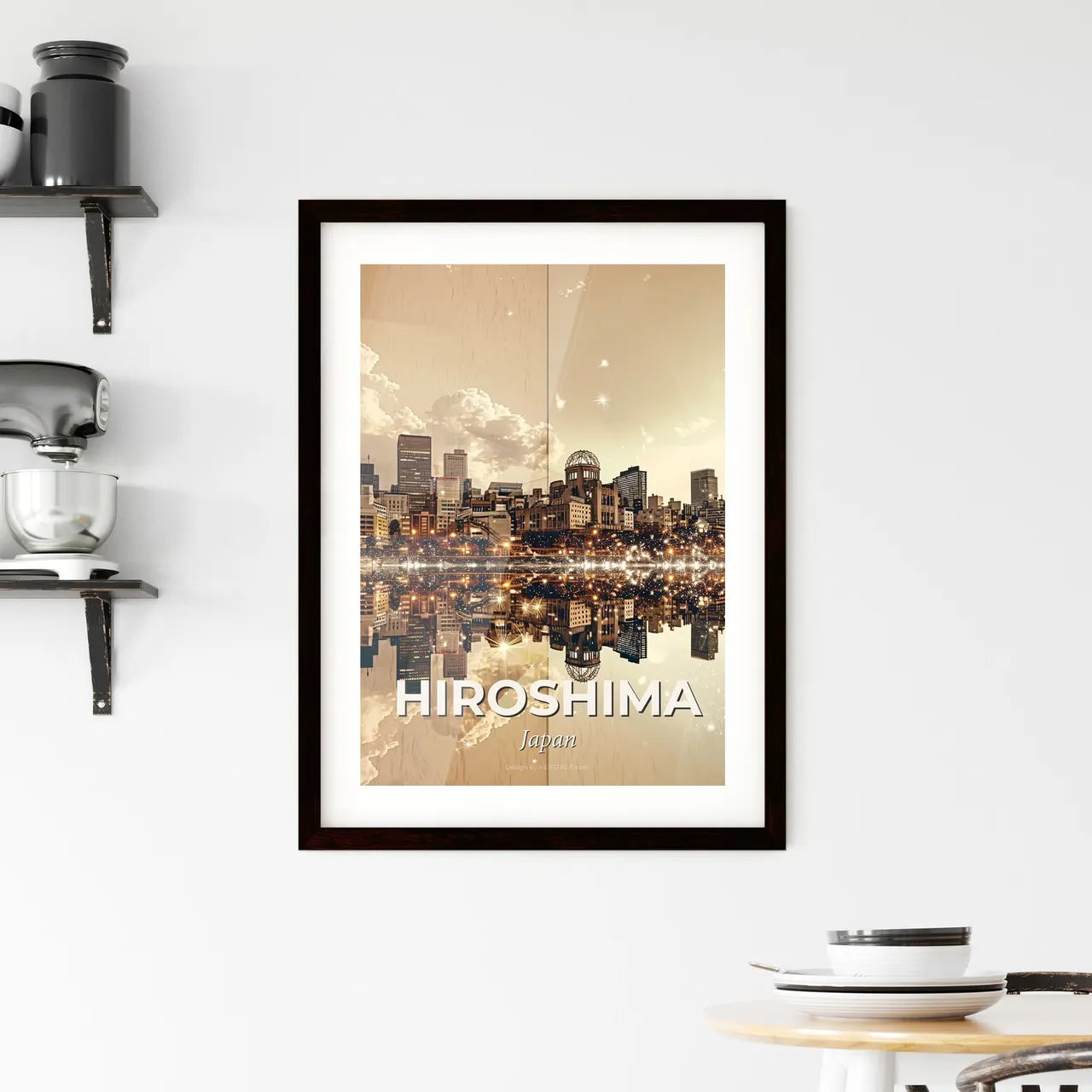 Hiroshima Skyline Icons Beige Composite Artwork Framed Print