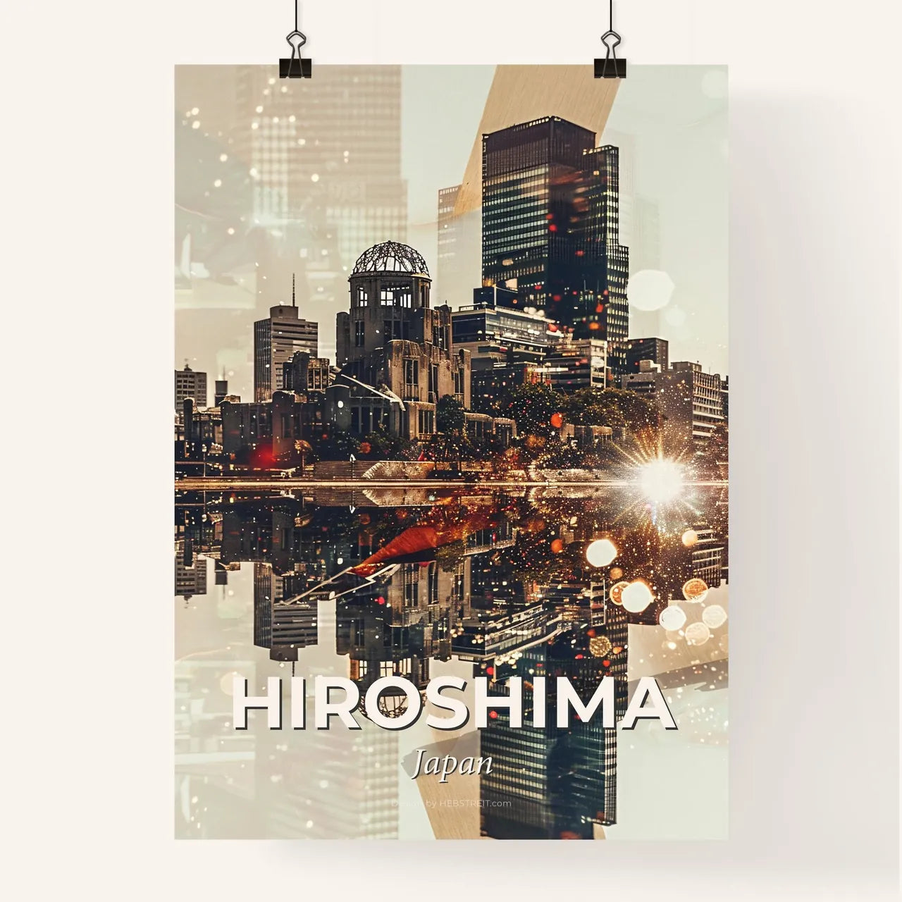Hiroshima Skyline in Bright Beige Poster