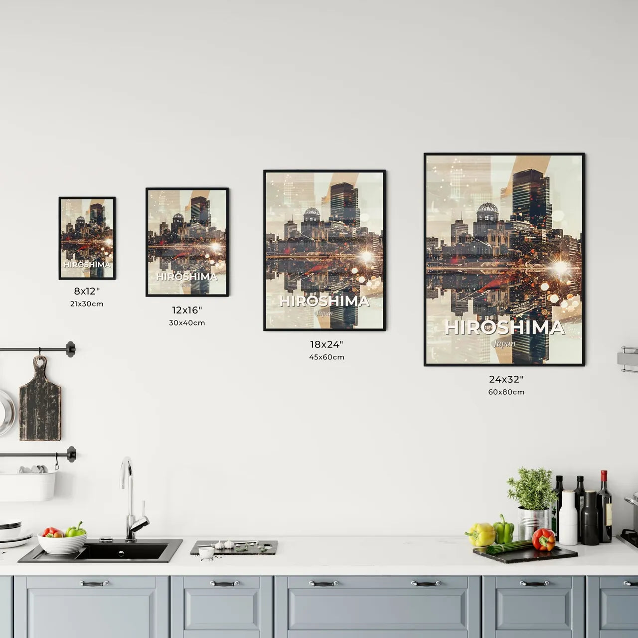 Hiroshima Skyline in Bright Beige Office Art