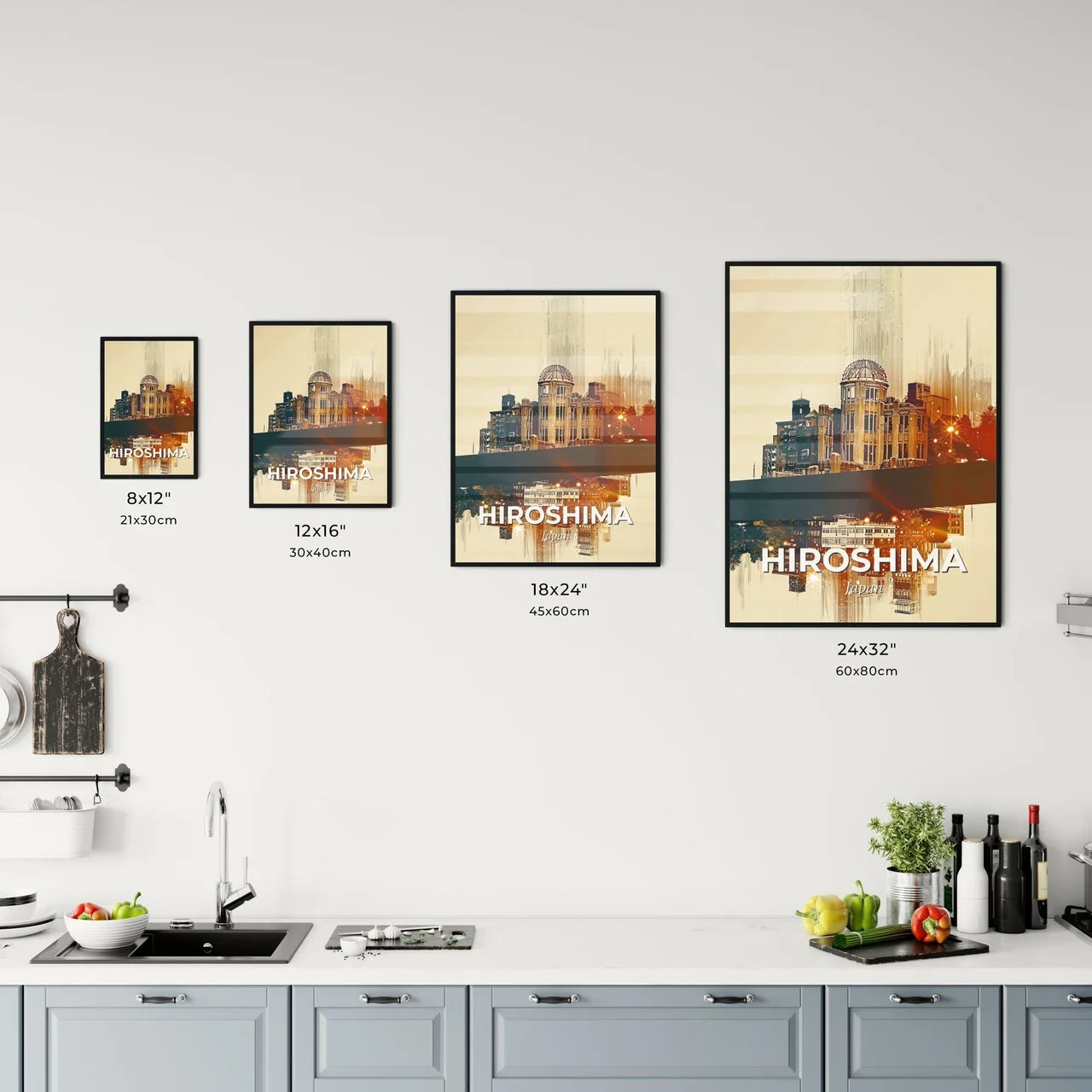 Hiroshima Skyline Composite Art, Bright Sparks, Beige Background Office Art