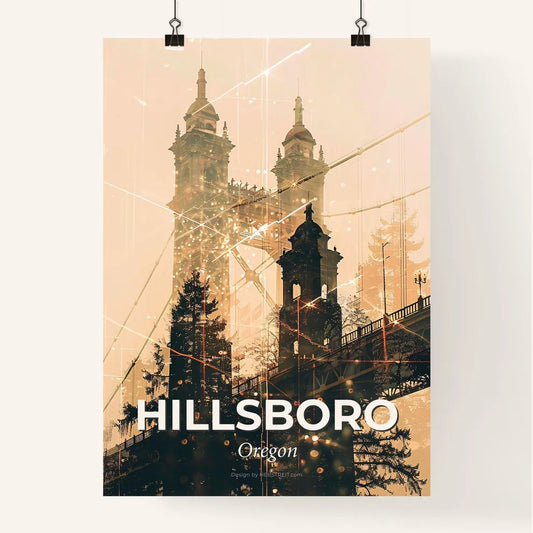 Hillsboro Skyline Double Exposure Art Poster Poster
