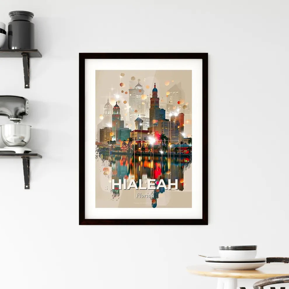 Hialeah Skyline Composite Art Poster Framed Print