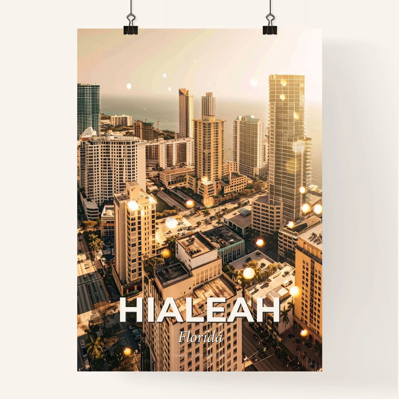 Hialeah City Skyline Double Exposure Art Poster