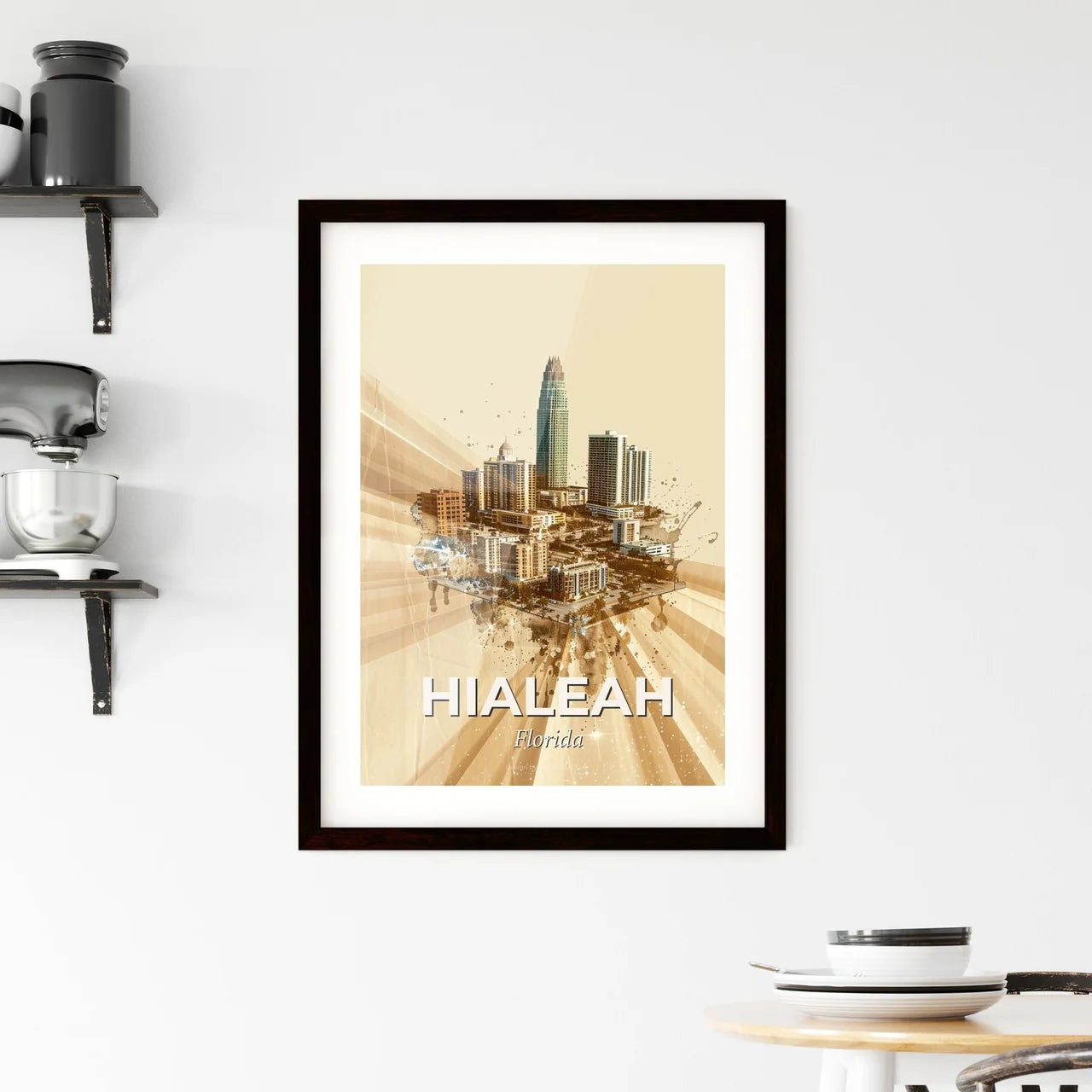 Hialeah Skyline Composite Art with Shimmering Accents Framed Print