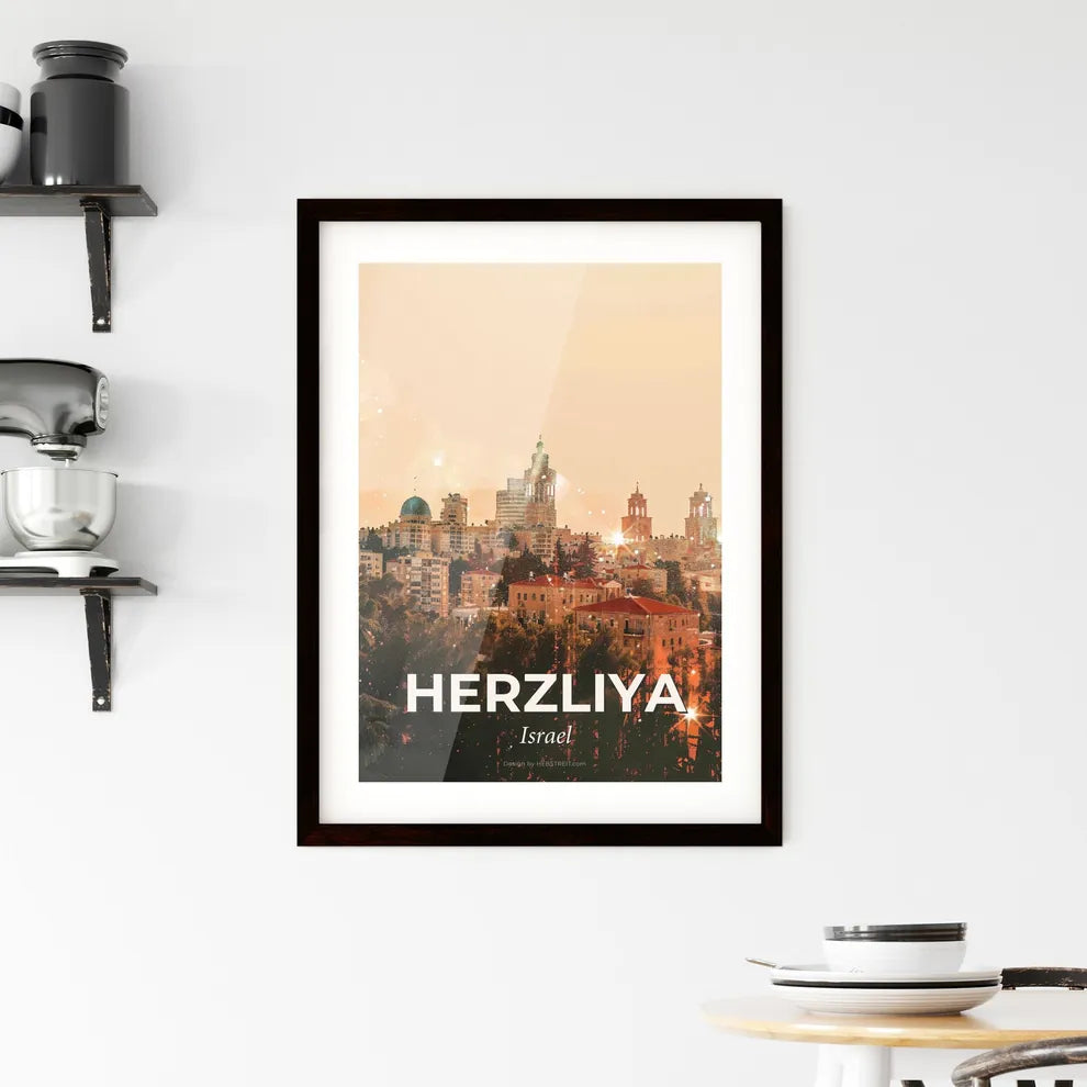 Herzliya: Day and Night City Lights Framed Print
