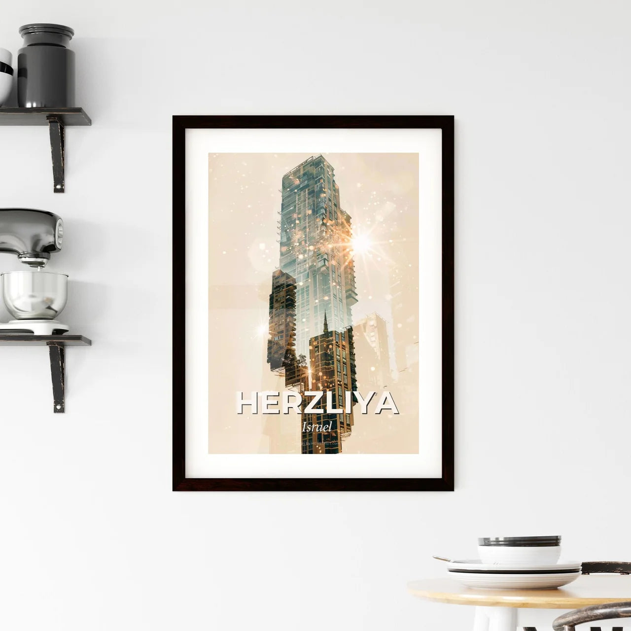Herzliya Skyline Composite Art: Vibrant Cityscape Framed Print