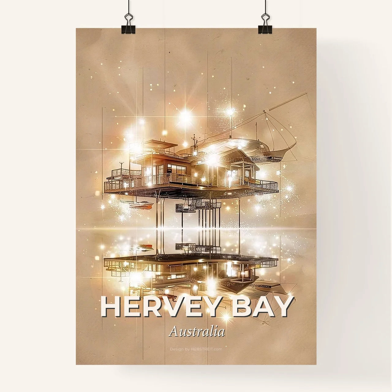 Hervey Bay Skyline Double Exposure Composite Art Poster