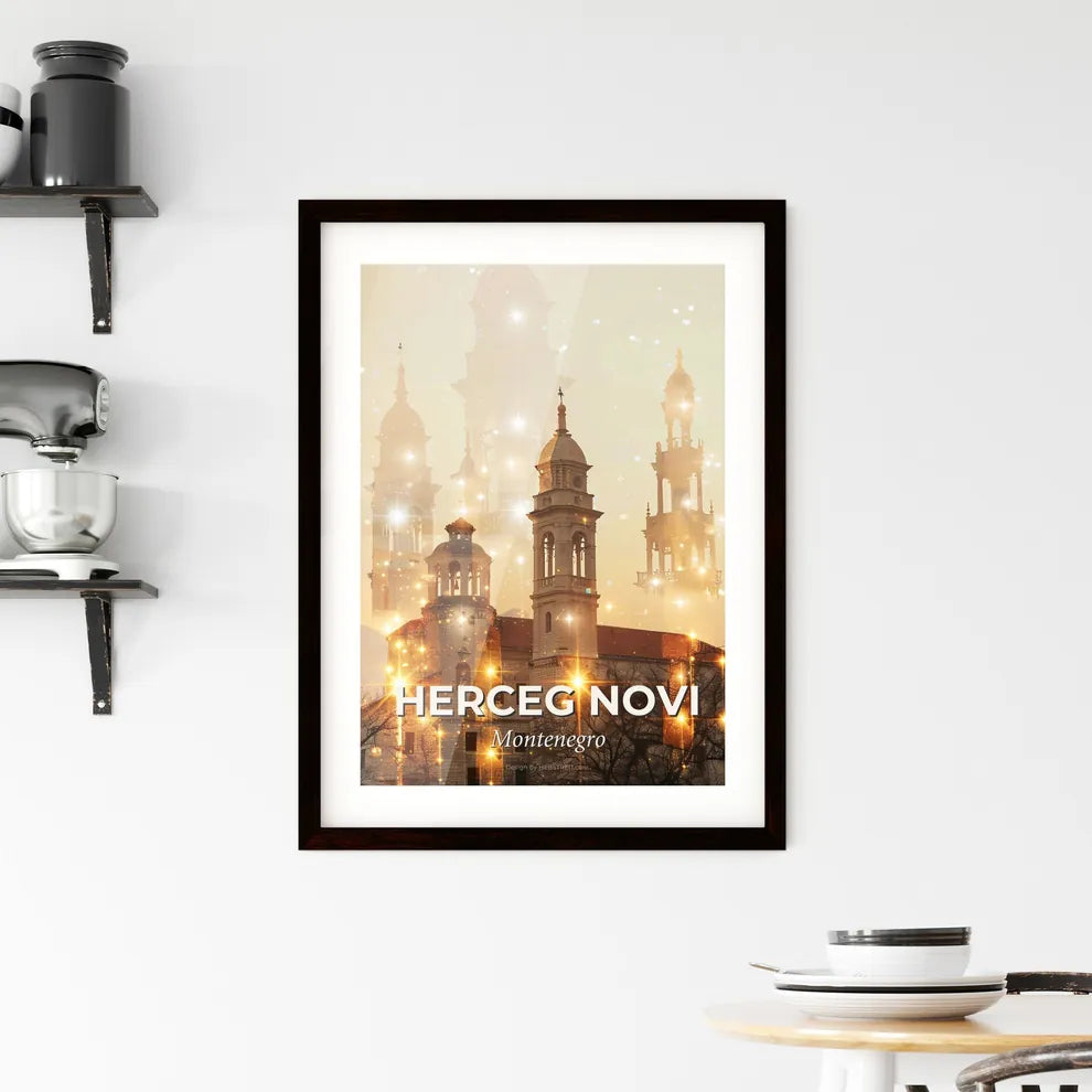 Herceg Novi Skyline Double Exposure Art Poster Framed Print