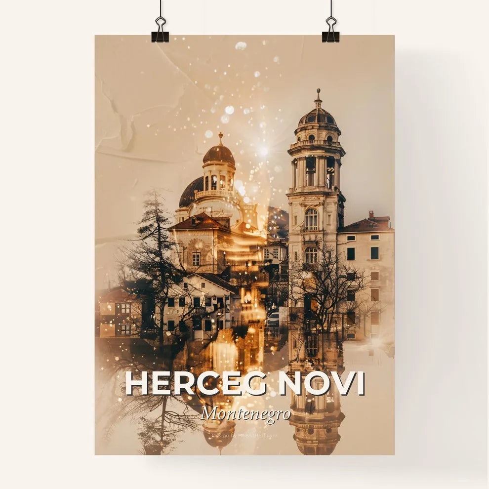 Herceg Novi Skyline Double Exposure Composite Art Poster