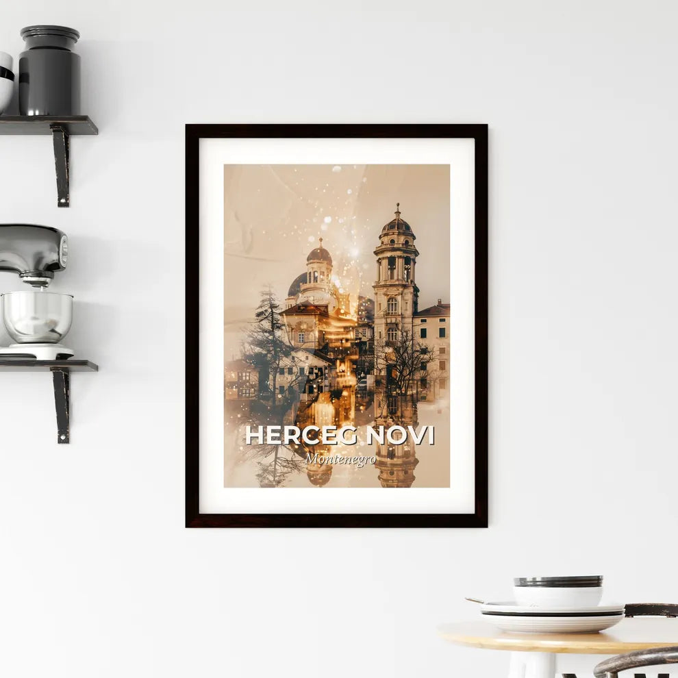 Herceg Novi Skyline Double Exposure Composite Art Framed Print