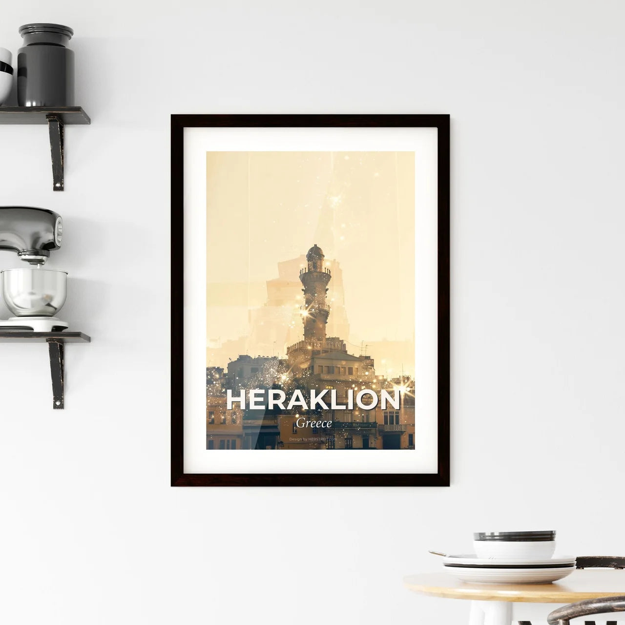 Heraklion Art Skyline Bright Pastel Poster Framed Print